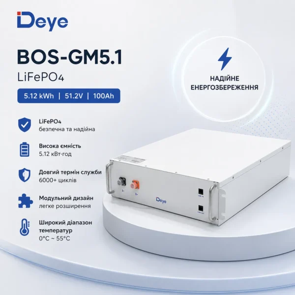Високовольтна акумуляторна батарея Deye BOS-GM5.1 51,2В 100Ah, 5,12 kWh LiFePO4