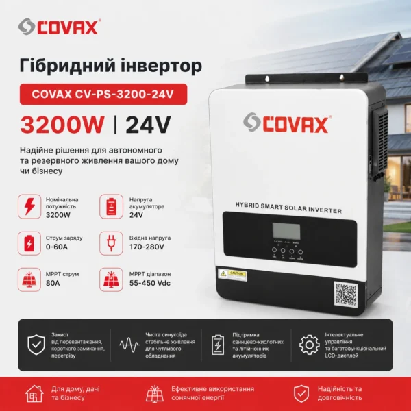 Гібридний інвертор COVAX CV-PS-3200-24V 24V 170-280V
