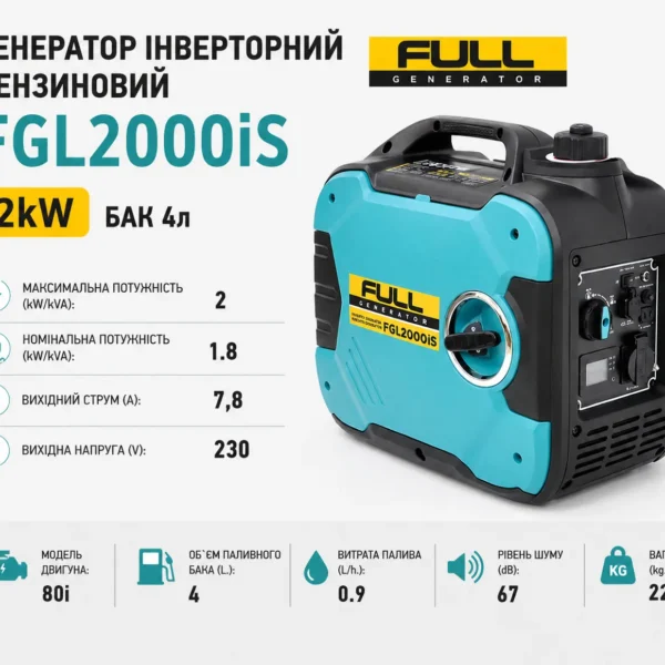 Генератор інверторний бензиновий FGL2000iS 2kW(1.8kW), бак 4л
