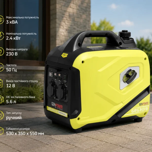 Бензиновий інверторний генератор 2.4kW (3kVA) Genpower GBG30IS