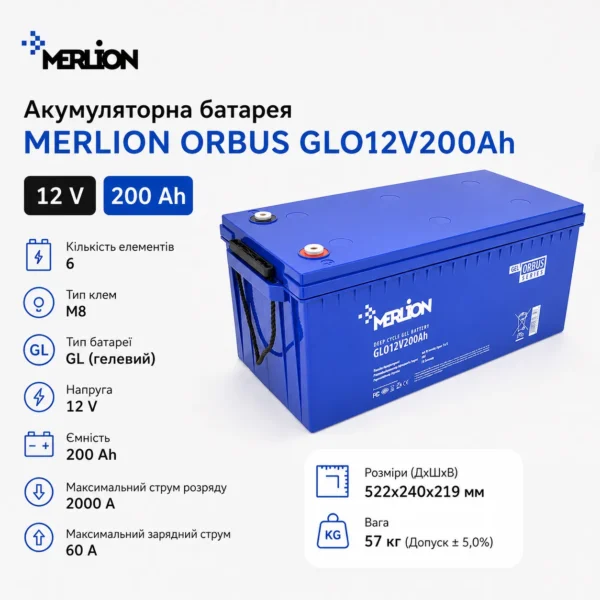 Акумуляторна батарея MERLION ORBUS GLO 12V 200Ah