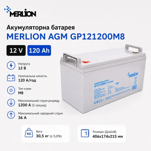 Акумуляторна батарея MERLION AGM GP121200M8 12V 120Ah