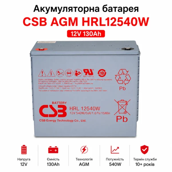 Акумуляторна батарея CSB AGM HRL12540W 12V 130Ah
