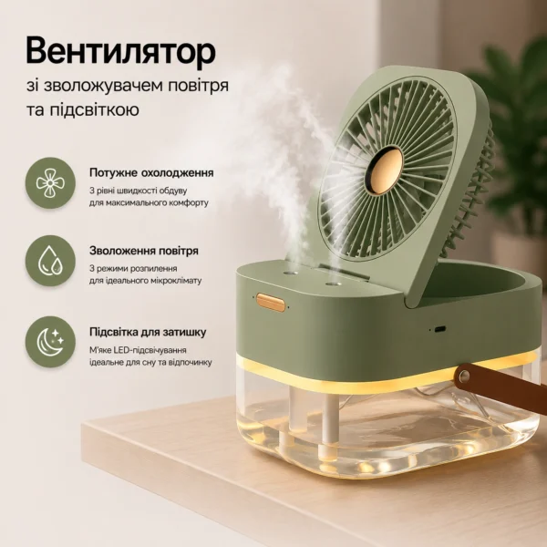 Вентилятор зі зволожувачем повітря та підсвіткою