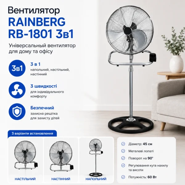 Вентилятор RAINBERG RB-1801 3в1