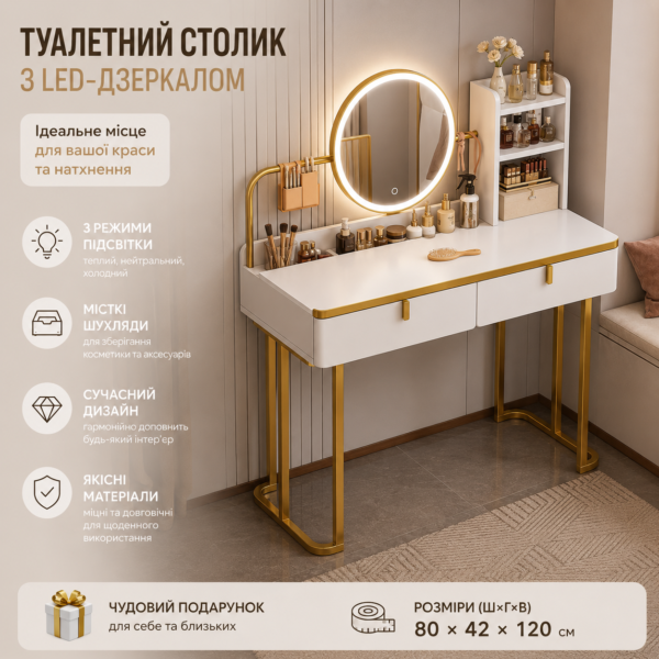 Туалетний столик з круглим LED-дзеркалом