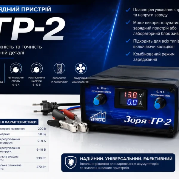 Трансформаторний зарядний пристрій ТР-2 для акумуляторів 6-12V 9A