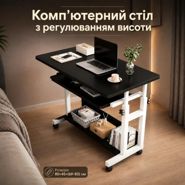 Комп’ютерний стіл чорно-білий з регулюванням висоти