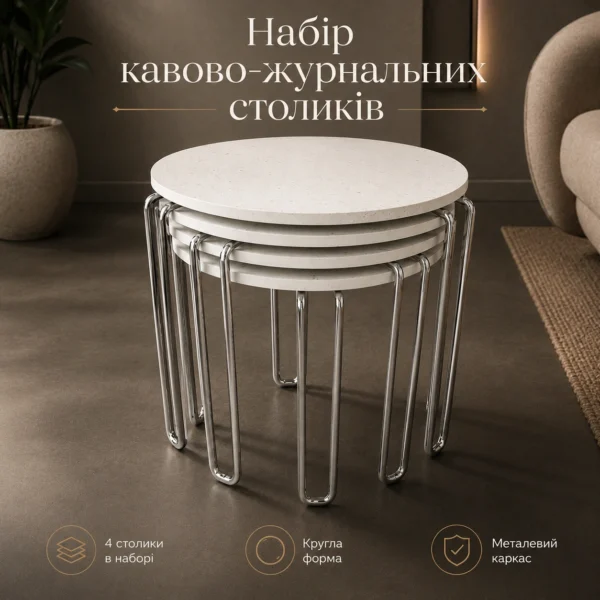Набір круглих кавово-журнальних столиків (4шт)